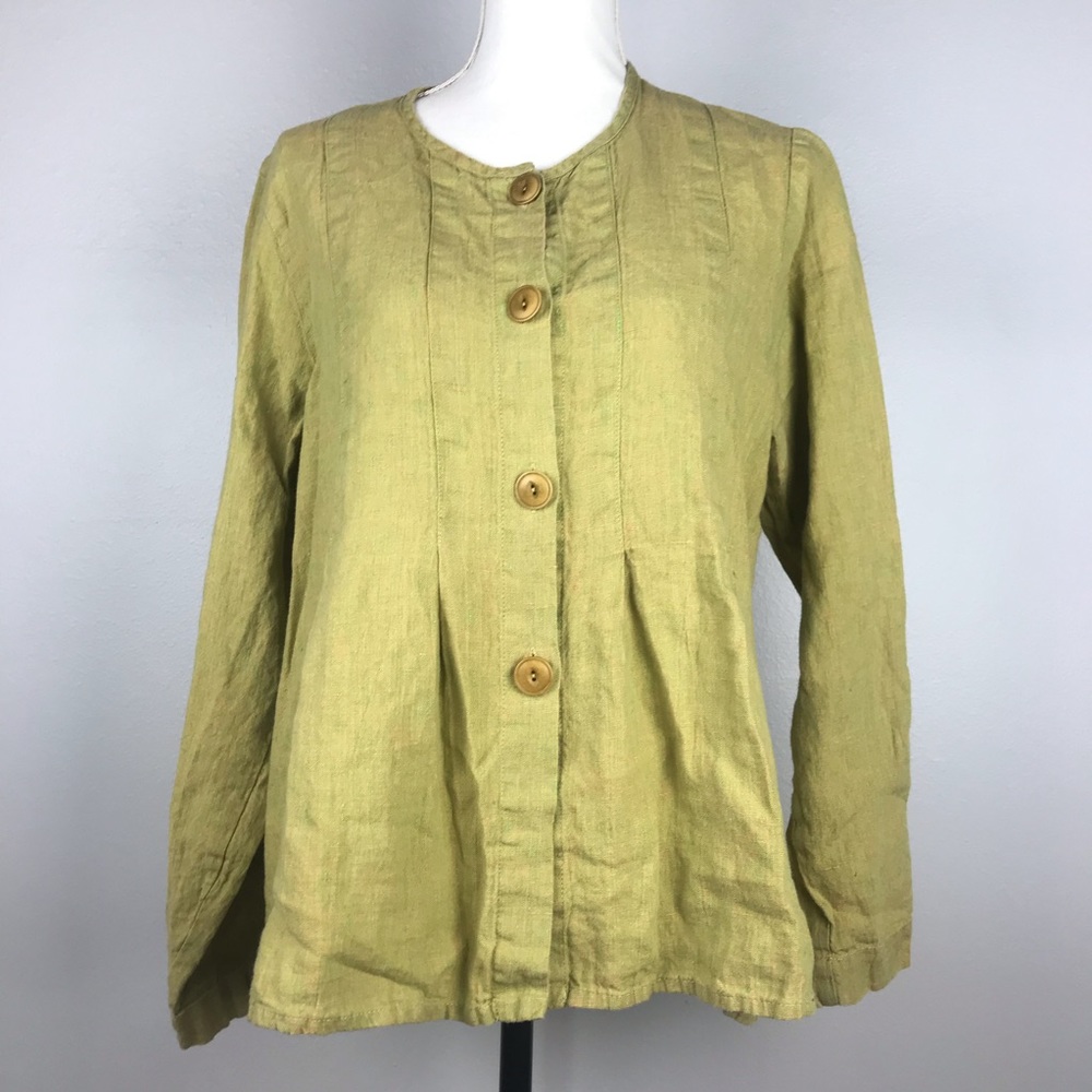 Flax Womens Top Size Small Button Down Crew Neck